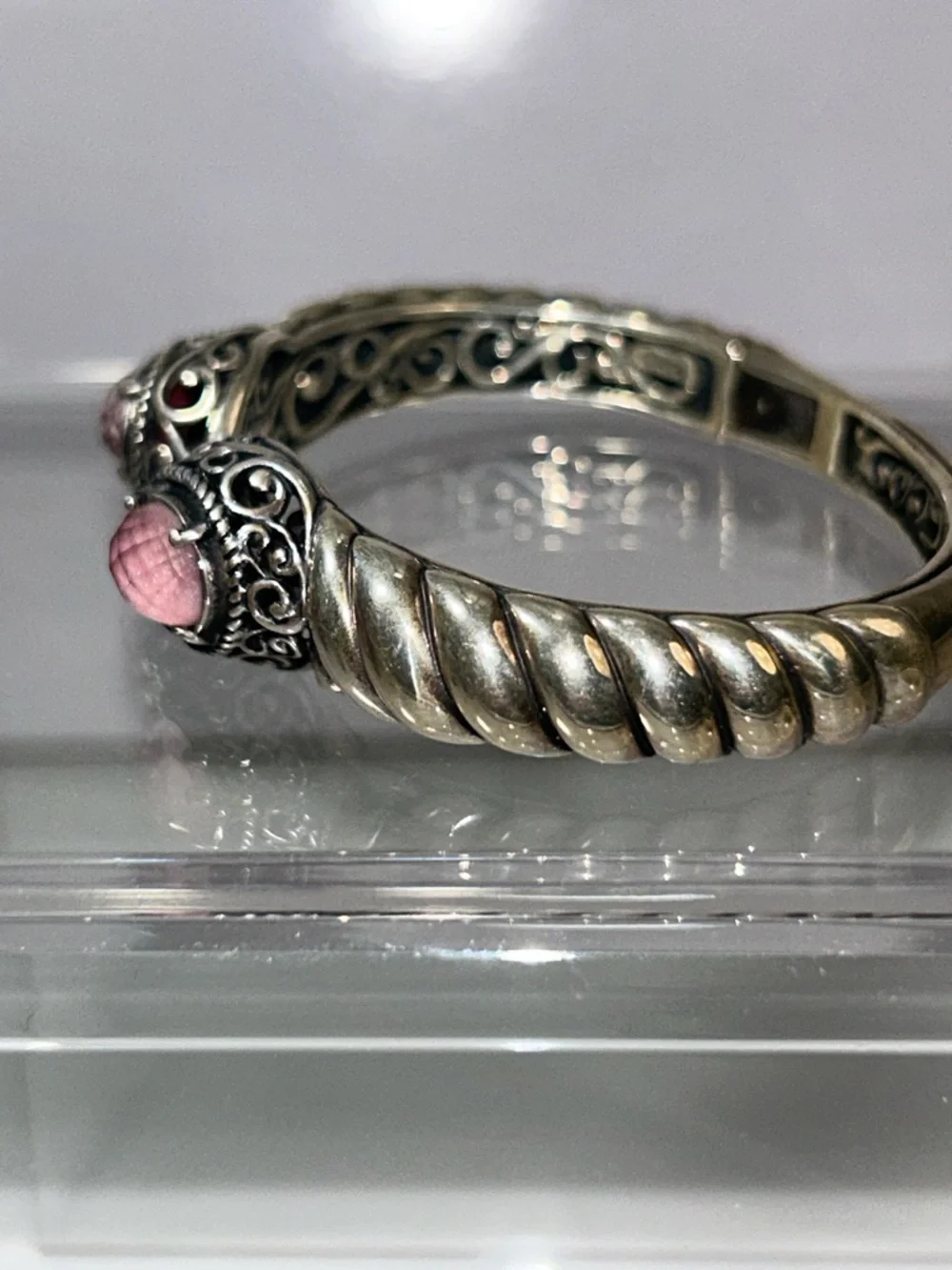 NWOT Carolyn Pollack Sterling Silver Genuine Rose Quartz Doublet Cuff Bracelet